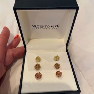 Argento Vivo 3 pair knot earrings Gold silver Rose Gold over sterling new in box